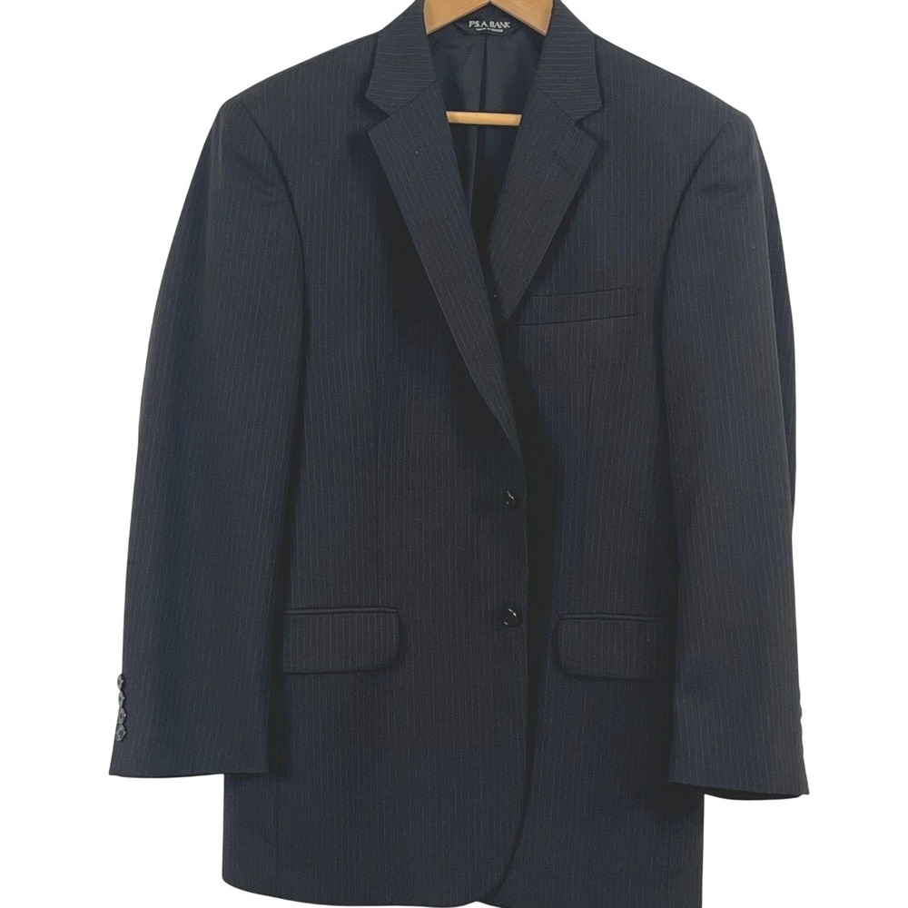 Joseph A Banks Traveler Collection Black Pin Stripe WOOL Blazer Tailored Fit 40R